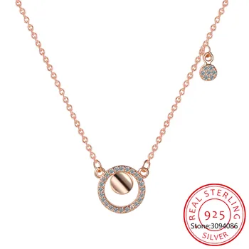 925 Sterling Silver Jemné Kulatý Kruh Disk CZ Zirkony Přívěsek Náhrdelník pro Ženy, náhrdelník collares Šperky Nové Módní S-N574