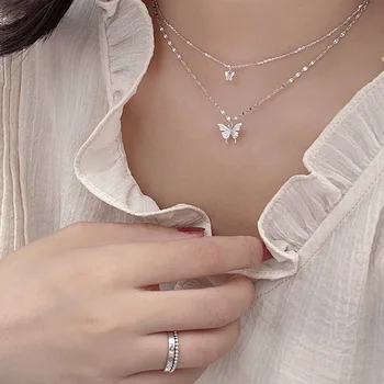 Drahokamu Butterfly Přívěsek Náhrdelník, Železný Řetěz Módní Šperky Náhrdelník Náhrdelníky Pro Ženy Crystal Vícevrstvé Korejský Límec