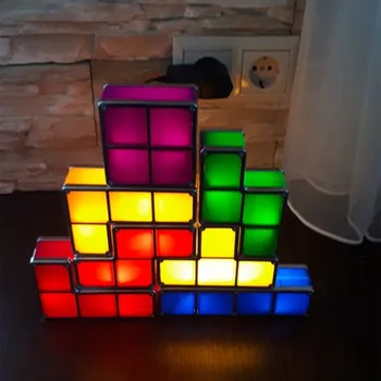 Dropship Upgrade DIY Tetris Noční Světlo Barevné Stohovatelné Tangram Puzzle 7 Kusů LED Indukční Zámkové Lampa 3D Hračky Dárek