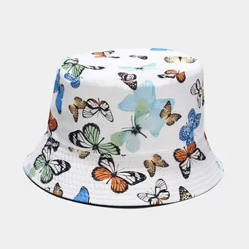 2020 Bavlna Butterfly tisk Kbelík Klobouk Rybář Klobouk venkovní cestování klobouk, Sluneční Cap Čepice pro Muže a Ženy 218