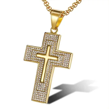 Hip Hop barva zlata Šperky Velký Kříž Přívěsek Ledový, Zářící zirkon Módní Bling Bling Kříž Mužů Řetěz Náhrdelník Šperky