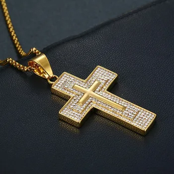 Hip Hop barva zlata Šperky Velký Kříž Přívěsek Ledový, Zářící zirkon Módní Bling Bling Kříž Mužů Řetěz Náhrdelník Šperky