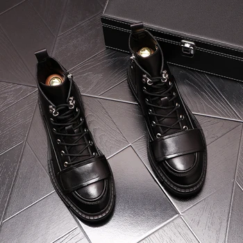 Nové příjezdu muži volný čas kovbojské boty černé, hnědé boty na platformě přírodní kůže boot vintage kotník botas masculinas chaussures