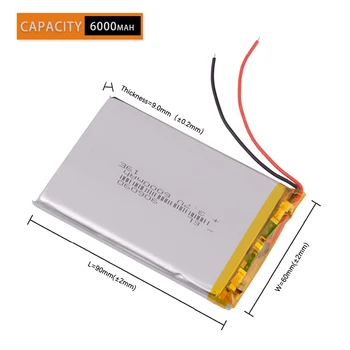 3.7 polymer lithium baterie 906090 6000MAH GPS mobilní napájení ploché baterie Dobíjecí Li-ion Pro Mobilní Tablet MID Digitální Produkt