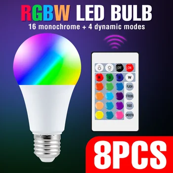 8KS E27 LED žárovka RGB LED Žárovka 5W 10W 15W RGBW LED Světla Pro Domácí Dekorace Lampara RGBWW Měnící Barvu Světla Žárovky AC 85-265V