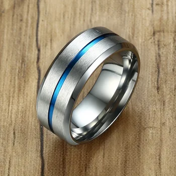 Stylové Pánské Basic 8mm Svatební Prsten Kapely Thin Blue Line z Nerezové Oceli Prstu Prsteny anillo masculino