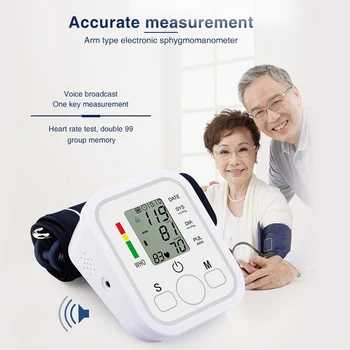 Horní Paže Monitor Krevního Tlaku Anglický Hlas Dobíjecí Srdeční Frekvence Puls Metr Alarm Tonometrů Tonometr