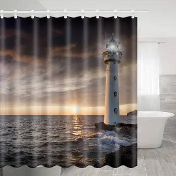 Koupelna Tkaniny Sprchový Závěs Polyester s Sprchou Pláž Sunrise Dekorace Maják