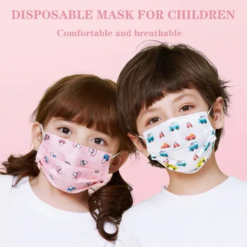 50ks Dítě, Děti, Jednorázové obličejové Masky 3 Vrstvy, Anti-Prach, Znečištění Masky Kreslené Pes, Kočka, Maska