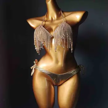 2020 venuše dovolenou sexy diamond bikiny set drahokamu střapce plavky bling kameny plavky obvaz sexy ženy plavky