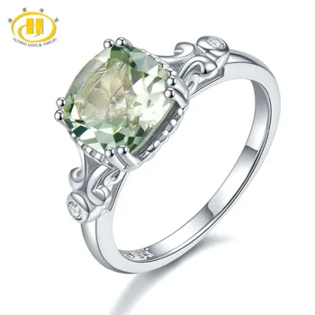 Hutang Stone Snubní Prsteny Přírodní Drahokam Zelený Ametyst Pevné 925 Sterling Silver Crystal Ring Jemné Šperky Pro Ženy, Dívky