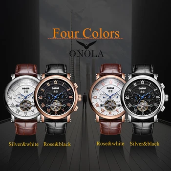 ONOLA Značky vysoce kvalitní obchodní volný čas multi-funkční náramkové hodinky big dial kůže pánské orgin Náramkové hodinky