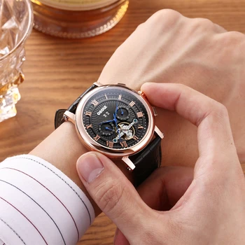 ONOLA Značky vysoce kvalitní obchodní volný čas multi-funkční náramkové hodinky big dial kůže pánské orgin Náramkové hodinky