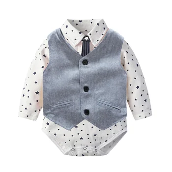 Bavlna Novorozence Baby Boy Gentleman Oblečení Motýlek Chlapci Vesta + LongSleeves Romper + Kalhoty Dítě Outfit Hezký Šaty