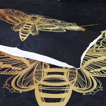 LOVINSUNSHINE Smrti Můra Povlečení Lebky Peřinu Set Černé a Zlaté Domácí Textil pro Dospělé Motýl Boho Povlečení