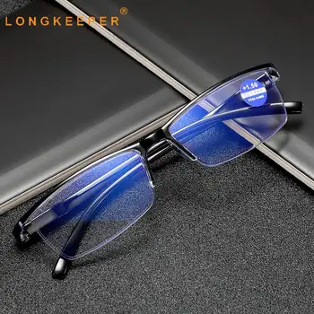 LongKeeper Muži Čtení Brýle Anti Modré Světlo Počítačových Brýle, Ženy Ultralight Semi-Bez Obrouček Předpis Brýlí +1.0~+4.0