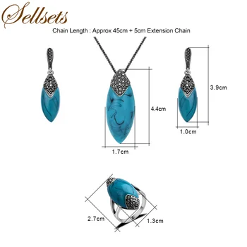 Sellsets 2017 Nový Design Starožitné Turecké Šperky Set Retro Crystal A Modré Pryskyřice Stříbrná Barva Vintage Šperky Sady Pro Ženy