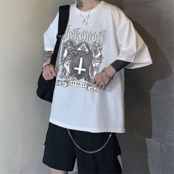 Letní Hip Hop Volné Krátký Rukáv Harajuku T-košile, Streetwear Student Topy Chladné Černé Punk Trička Vtipné Rock Pár Topy Muž