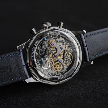 Původní racek pohyb ST1908 moonphase muži chronograf polit hodinky povolání wanneck roman index mechanické hodinky datum
