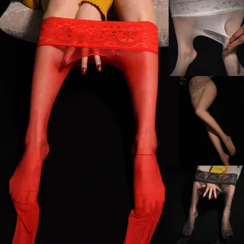 Sexy punčocháče otevřené v rozkroku krajky horní non-slip silikonové fetiš nohy zábaly sexy erotické ženské pohlaví punčochové ženy svůdné punčochy