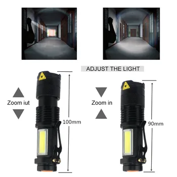 4 Režim Mini Přenosná Svítilna Pracovní Svítilna Q5+COB LED Taktické Svítilny ZOOM Pochodeň Osvětlení Lucerna Použít AA 14500 Baterie
