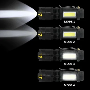 4 Režim Mini Přenosná Svítilna Pracovní Svítilna Q5+COB LED Taktické Svítilny ZOOM Pochodeň Osvětlení Lucerna Použít AA 14500 Baterie