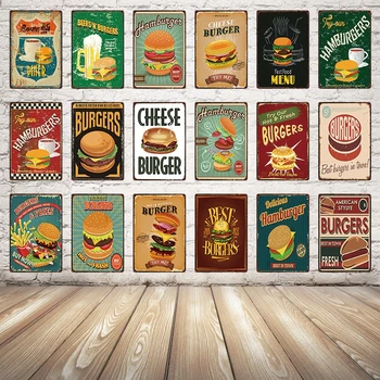 [ Kelly66 ] Hamburger cedule Plechové Plakát Home Decor Bar Umění Nástěnné Malby 20*30 CM Velikost y-1711