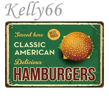 [ Kelly66 ] Hamburger cedule Plechové Plakát Home Decor Bar Umění Nástěnné Malby 20*30 CM Velikost y-1711