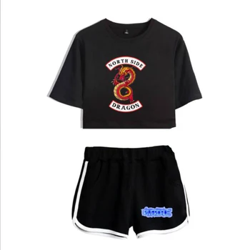 Letní Dámské Sety Riverdale Jižní Straně Hadi Krátký Rukáv Crop Top + Šortky Pot Obleky Ženy Teplákové soupravy Dva Kus Oblečení