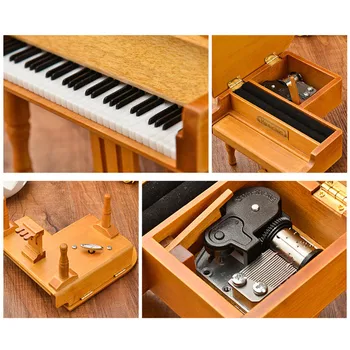 Piano Dřevěné Music Box Style Barva Burlywood 18 Tóny Grand Dárky Pro Den Valentines Klasické Pěkná Hudba Box s Stolice