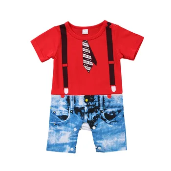 2019 Novorozené Dítě Dítě Dítě Chlapci Gentleman Tisk Kombinézy Romper Šortky Kombinéza Formální Oblečení Bavlněné Oblečení 0-24M