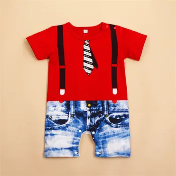 2019 Novorozené Dítě Dítě Dítě Chlapci Gentleman Tisk Kombinézy Romper Šortky Kombinéza Formální Oblečení Bavlněné Oblečení 0-24M