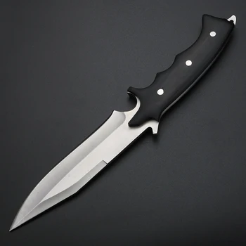 Venkovní Lovecký Nůž Camping Přežití Nože 9cr18mov Čepel Nože Multi-funkční Nástroj Nůž s Koženou Pochvou
