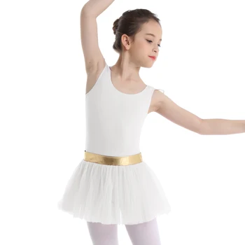IEFiEL Děti Dívky Balet Lyrický Kostým Little Jazz Ok Létání Rukávy Zlatý Pás Balet, Tanec, Gymnastika Trikot Tutu Šaty