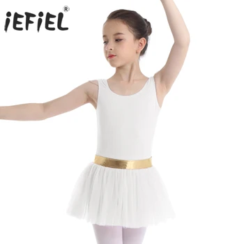 IEFiEL Děti Dívky Balet Lyrický Kostým Little Jazz Ok Létání Rukávy Zlatý Pás Balet, Tanec, Gymnastika Trikot Tutu Šaty
