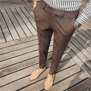 Pánské jednobarevné malé kalhoty klasické základní malé nohy ležérní kalhoty pánské kalhoty pánské formální oblek kalhoty