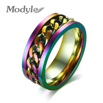 Modyle 8mm Flexibilní Otočný Řetězce Prsten pro Muže z Nerezové Oceli Snubní prsten Unisex Šperky Multi Barevné Mužské Šperky