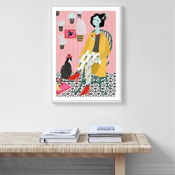 Vintage Plakát Abstraktní Žena Wall Art Malířské Plátno Růžové Styl Nordic Plakáty A Tisky Zdi Obraz Moderní Bytové Dekorace