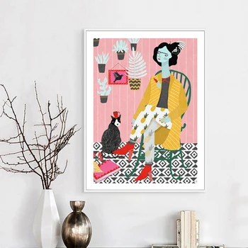 Vintage Plakát Abstraktní Žena Wall Art Malířské Plátno Růžové Styl Nordic Plakáty A Tisky Zdi Obraz Moderní Bytové Dekorace