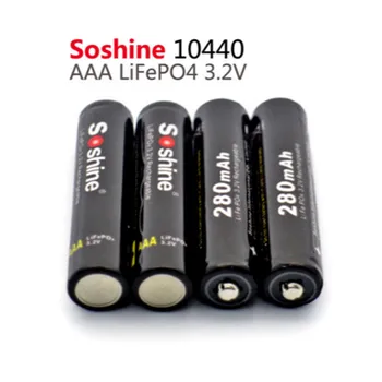 8 ks/lot Soshine 10440 baterie 3,2 V 280mAh LiFePO4 mobilní Dobíjecí AAA Baterie 4X Baterie, Konektory, + Baterie Box
