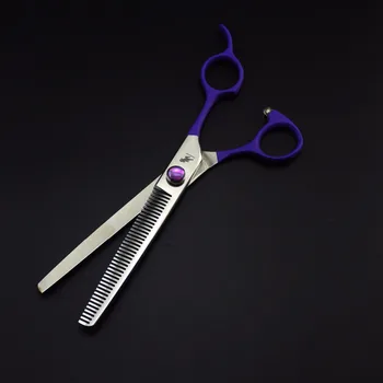 7 Professional pet grooming kit přímého a řídnoucí nůžky a zakřivené kusy 4 kusy,Fialové rovnou rukojetí