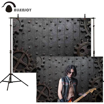 Allenjoy steam punk rezavý ozubená kola, kovové grunge zvedl železnou fotoaparátu na výšku dveří pozadí fotograf studio pozadí zeď-papír