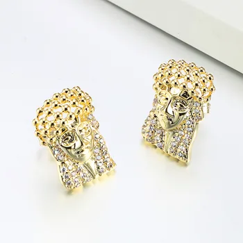 Ježíš Vintage Náušnice Pro Ženy Hip Hop Šperky Krista Knoflíky Muži Velkoobchodní Dárek Mini Gold Ježíš Brincos CZ Crystal