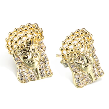 Ježíš Vintage Náušnice Pro Ženy Hip Hop Šperky Krista Knoflíky Muži Velkoobchodní Dárek Mini Gold Ježíš Brincos CZ Crystal