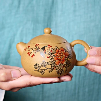 Zisha Xishi Yixing Konvice Na Čaj Syrové Rudy Barevnou Ruční Malbou Autentické Konvice Teaware