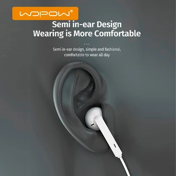 WOPOW Sluchátka s Mikrofonem, hi-fi Stereo Zvuk In-Ear Sportovní Sluchátka s Typ C Sluchátka pro Xiaomi, Huawei P30 Mate Galaxy