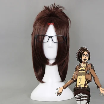 Útok na Titan Hange Zoe 40 cm Krátké Rovné Cosplay Paruky pro Ženy, Žena Falešné Vlasy Anime Univerzální pro Strany Hnědá+ Čepice Paruka