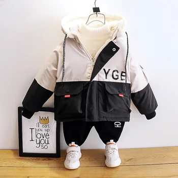 Chlapec je bavlněná bunda 2020 zimě nový korejský dětské šití písmeno velké kapsy, prošívaná bunda s Kapucí panel trenčkot