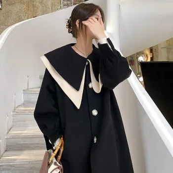 Vlna Ženy Patchwork Loose Casual Plus Velikosti Elegantní Office Lady Módní Oversize Jediného Breasted Korejský Styl Dlouhé Kabáty Svrchní Oděv