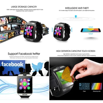 Chytré Hodinky S Fotoaparátem Q18 Bluetooth Smartwatch SIM TF Slot pro Kartu Fitness Aktivity Tracker Sportovní Hodinky Android PK Hodinky DZ09
